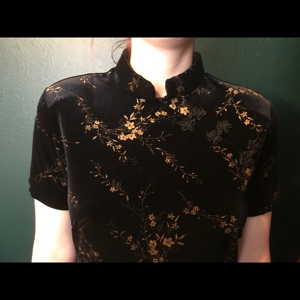 Black velvet cocktail dress.